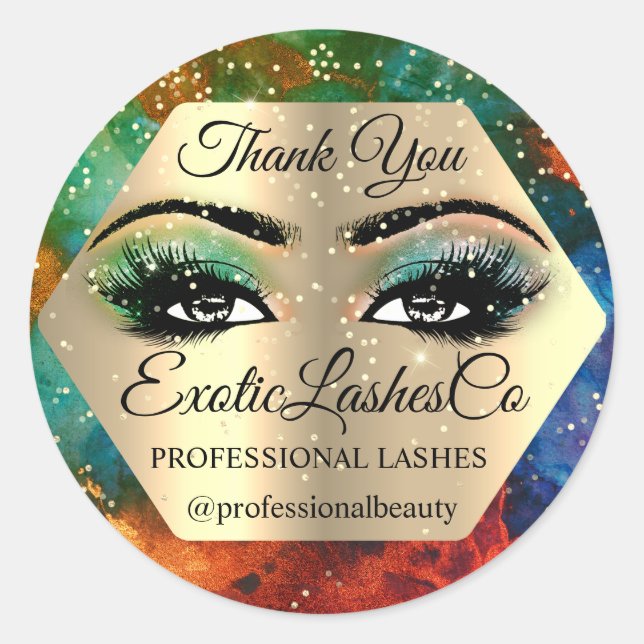 Adesivo Redondo Obrigado Makeup Artista Dourado LASHES Vip (Frente)