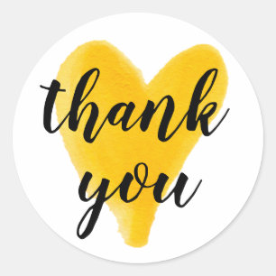 Adesivo Redondo Obrigado mão da aguarela do coração que rotula o