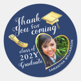 Adesivo Redondo Obrigado Marinho Azul Festa de formatura Dourada