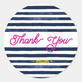 Adesivo Redondo Obrigado Marinho de faixas rosa