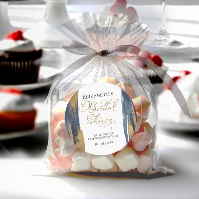 Adesivo Redondo obrigado Marinho Dourada Chá de panela azul (Criador carregado)