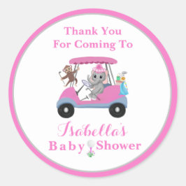 Adesivo Redondo Obrigado Menina Gourando Elefante E Macaco