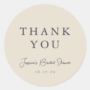 Adesivo Redondo Obrigado Minimal Calligraphy Ivory Bridal Shower