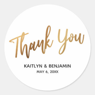 Adesivo Redondo Obrigado Mínimo Dourada Tipografia de Escrita Man