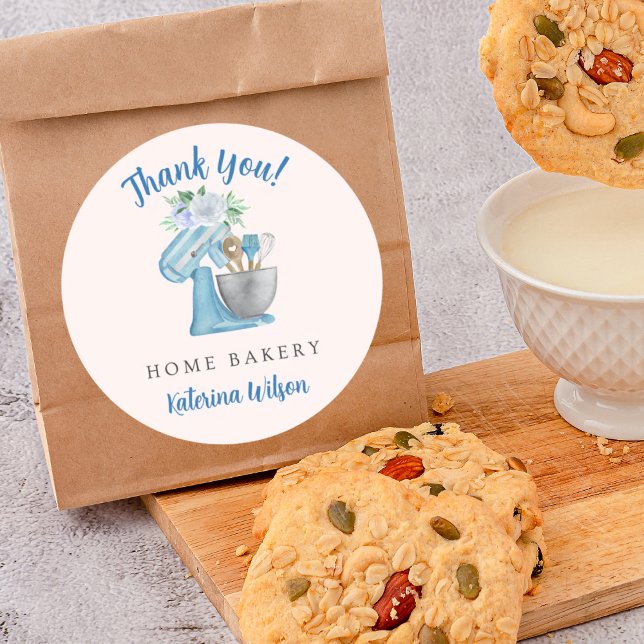 Adesivo Redondo Obrigado Misturador de Flor Azul (Criador carregado)