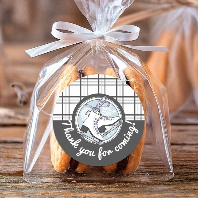 Adesivo Redondo Obrigado Modern Tartan Ice Skating Favor (Criador carregado)