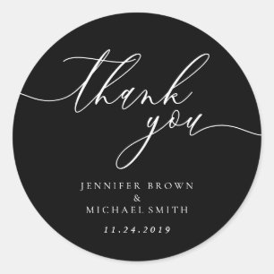 Adesivo Redondo Obrigado modernista Simples Limpo de Script Negro