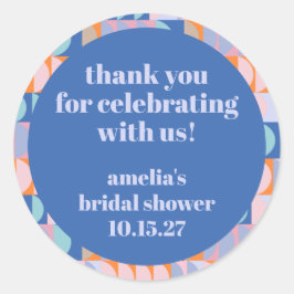 Adesivo Redondo Obrigado Moderno Azul Roxo Casamento Personalizado