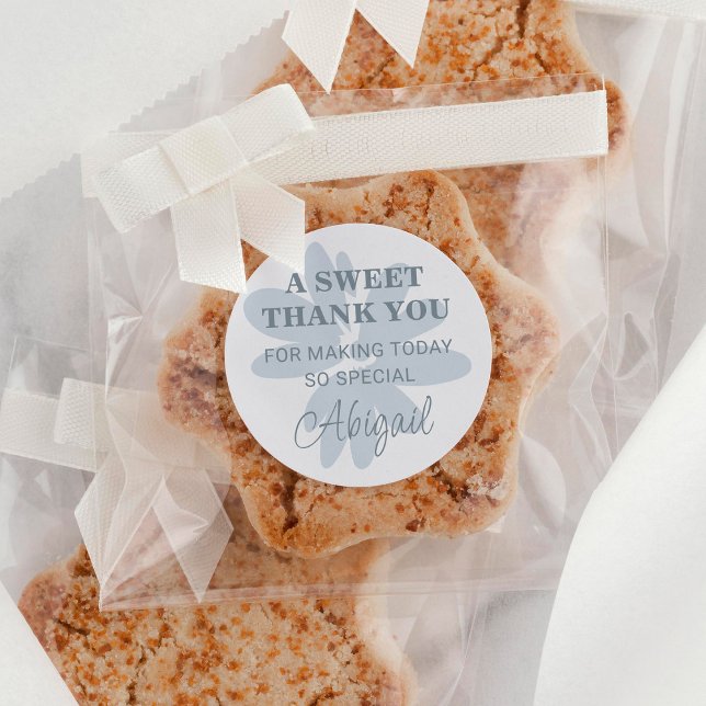 Adesivo Redondo Obrigado Moderno Flor de Margarida Azul Pastel (Criador carregado)