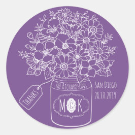 Adesivo Redondo Obrigado Monograma Buquê de flores selvagens Mason