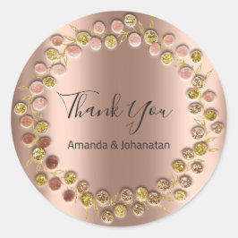 Adesivo Redondo Obrigado Monograma Dourado Nome do Rosa Data