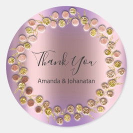 Adesivo Redondo Obrigado Monograma Dourado Nome Rosa Purple