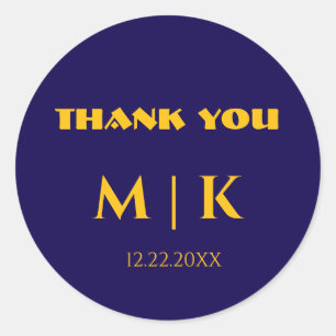 Adesivo Redondo Obrigado Monogramas Casado Amarelo Dourado