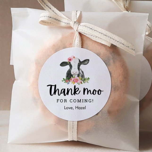 Adesivo Redondo Obrigado Moo Por Vir Vaca Aniversário Obrigado (Criador carregado)