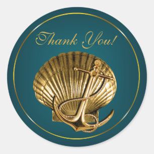Adesivo Redondo Obrigado náutico ancorado do Seashell você