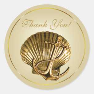 Adesivo Redondo Obrigado náutico ancorado do Seashell você ecru
