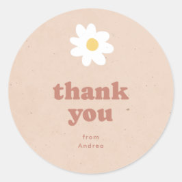 Adesivo Redondo Obrigado Neutro Daisies Baby Shower Retro