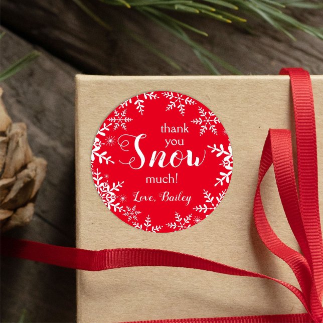 Adesivo Redondo Obrigado Neve Muito Flocos De Neve De Inverno Verm (Criador carregado)