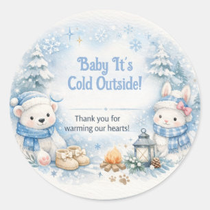 Adesivo Redondo Obrigado no Chá de Bebê   Cartão do Urso Polar de 