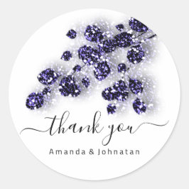 Adesivo Redondo Obrigado Noiva Doce 16 Floral Branco Azul Marinho