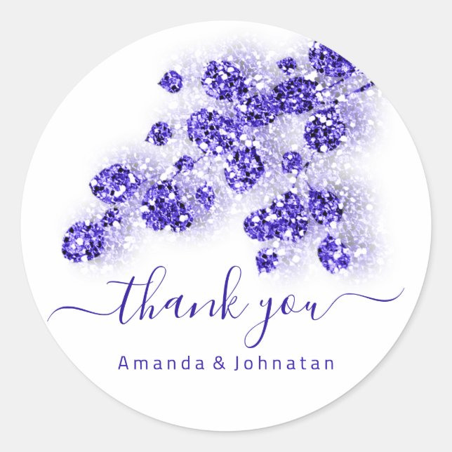 Adesivo Redondo Obrigado Noiva Doce 16 Floral Branco Azul Real (Frente)