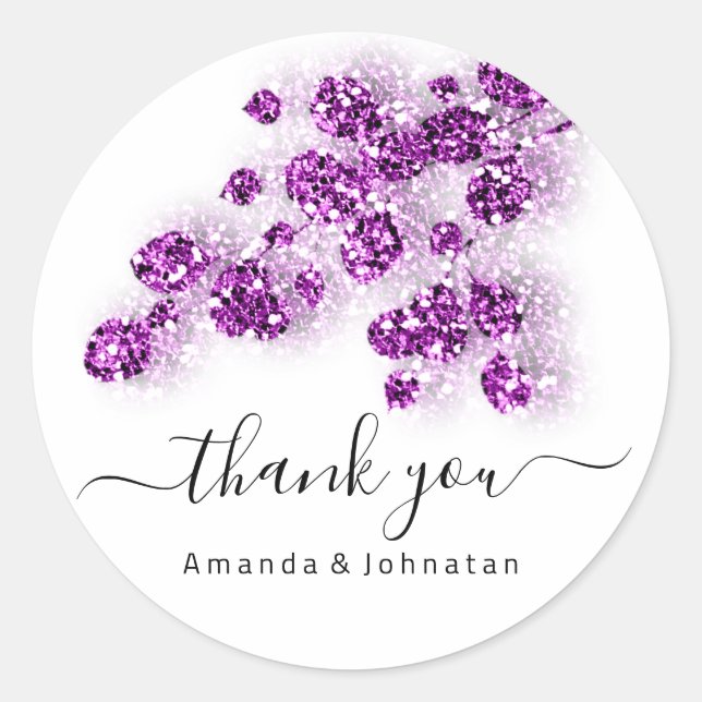 Adesivo Redondo Obrigado Noiva Floral Brilho Rosa Sweet16th (Frente)