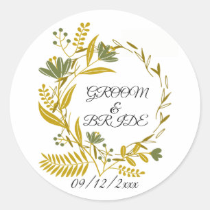 Adesivo Redondo Obrigado noiva & noivo Floral Dourado