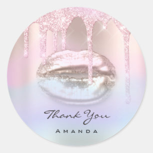 Adesivo Redondo Obrigado Nome16º Lábios de Beijo Holográfico Br