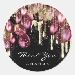 Adesivo Redondo Obrigado Nome 16º Balão de Casamento Dourado Marsa