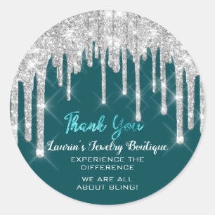 Adesivo Redondo Obrigado Nome 16º Bridal Drips Glitter Teal