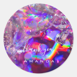 Adesivo Redondo Obrigado Nome 16º Bridal Purple Crystals Rainbow