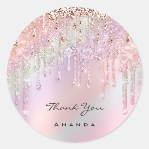 Adesivo Redondo Obrigado Nome 16º Bridal Purple Rosa Holographic