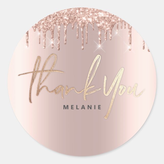 Adesivo Redondo Obrigado Nome 16º Bridal Rosa Glitter Spark (Frente)