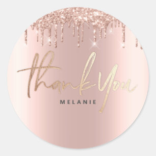 Adesivo Redondo Obrigado Nome 16º Bridal Rosa Glitter Spark