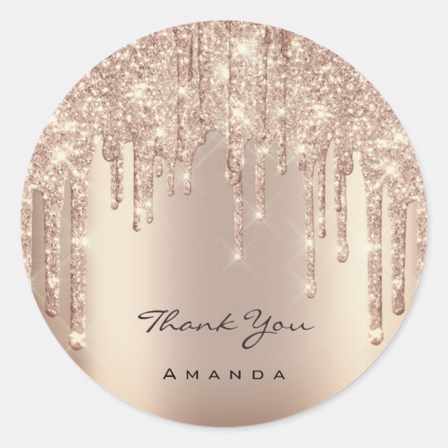 Adesivo Redondo Obrigado Nome 16º Bridal Rosa Glitter Spark (Frente)