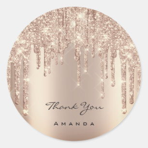 Adesivo Redondo Obrigado Nome 16º Bridal Rosa Glitter Spark