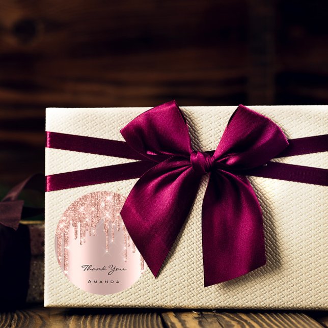 Adesivo Redondo Obrigado Nome 16º Bridal Rosa Glitter Spark (Thank You Name 16th Bridal Rose Glitter Spark Classic Round Sticker)