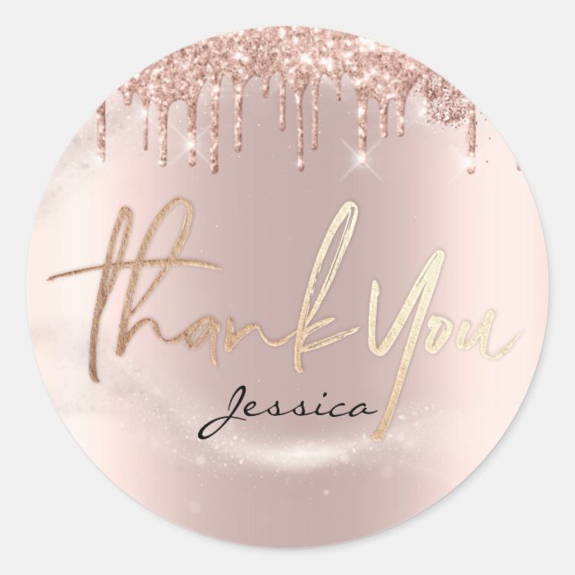 Adesivo Redondo Obrigado Nome 16º Bridal Rosa Glitter Spark (Frente)