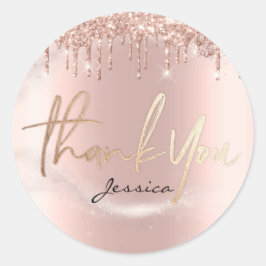 Adesivo Redondo Obrigado Nome 16º Bridal Rosa Glitter Spark