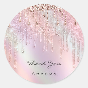 Adesivo Redondo Obrigado Nome 16º Bridal Rosa Rosa Holographic