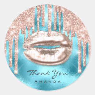 Adesivo Redondo Obrigado Nome 16º BridalBlue Glitter Kiss Lip