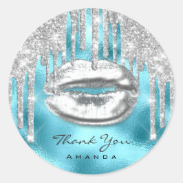 Adesivo Redondo Obrigado Nome 16º BridalBlue Glitter Kiss Silver