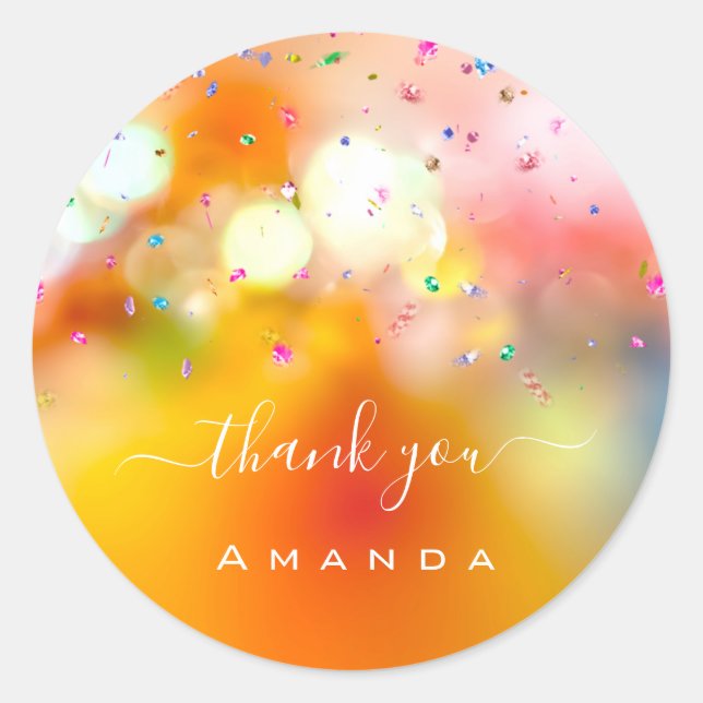 Adesivo Redondo Obrigado Nome 16º Bride Unicorn Crystals Rainbow (Frente)