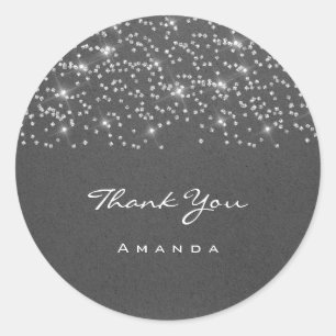 Adesivo Redondo Obrigado Nome 16º Casamento Cinza Kraft