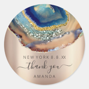 Adesivo Redondo Obrigado Nome 16º Casamento de noiva Ametist Rosa