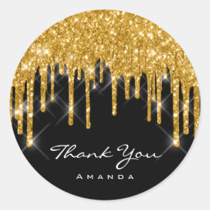 Adesivo Redondo Obrigado Nome 16º Chá de panela Dourado Preto