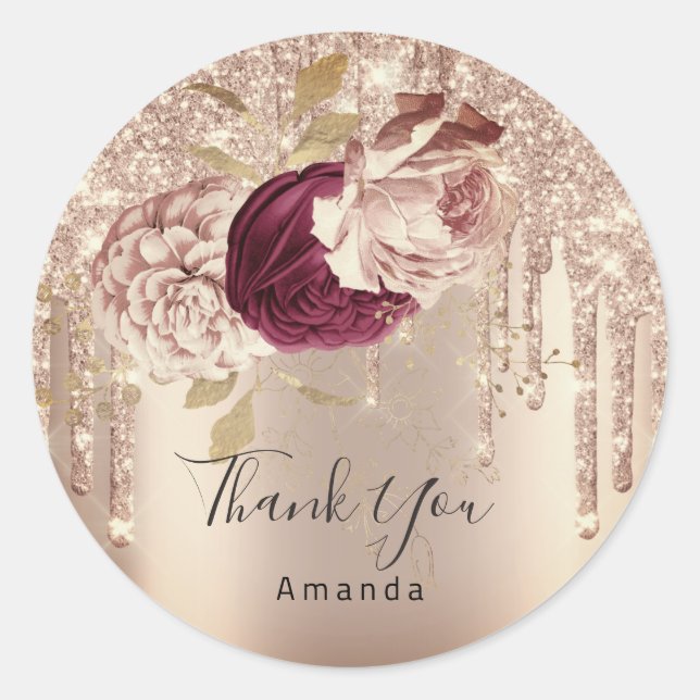 Adesivo Redondo Obrigado Nome 16º Flores de Rosas de Brida (Frente)