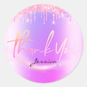 Adesivo Redondo Obrigado Nome 16º Glitter Púrpura Bridal Rosa