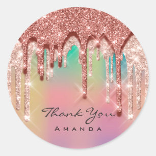 Adesivo Redondo Obrigado Nome 16º Glitter Rosa de Bridal 3Defeito