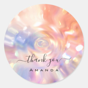 Adesivo Redondo Obrigado Nome 16º Holografo Bridal Rosa